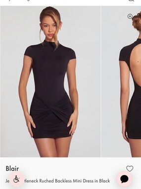 Oh Polly BlairJersey Turtleneck Ruched Backless Mini Dress in Black